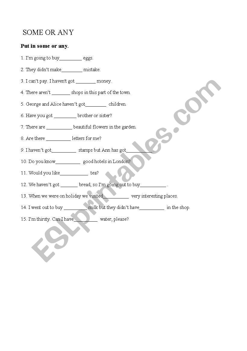 SOME / ANY worksheet SOME / ANY worksheet