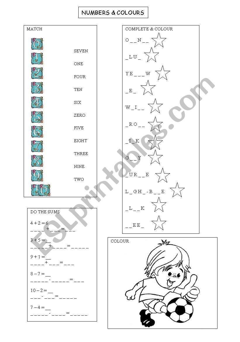 Numbers and colours worksheet