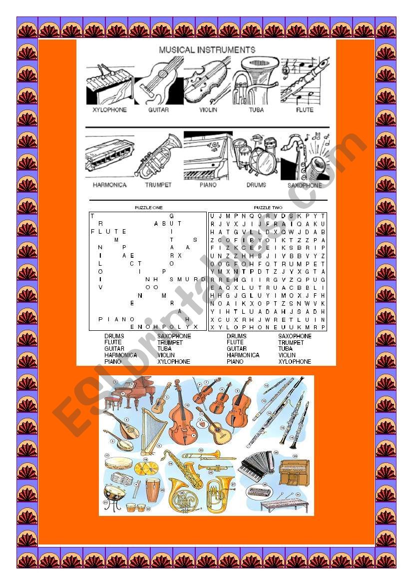 Thematic Word Search Puzzle - Musical instruments