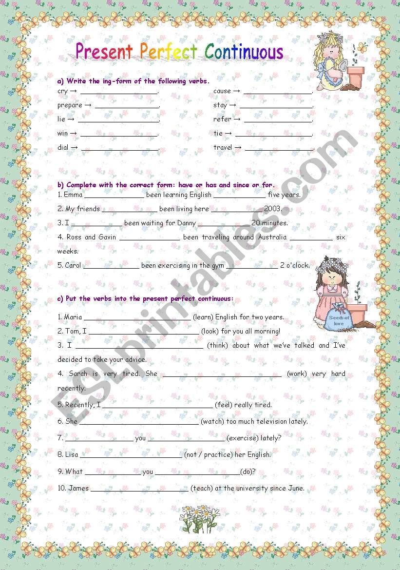 Present Perfect Continuous worksheet