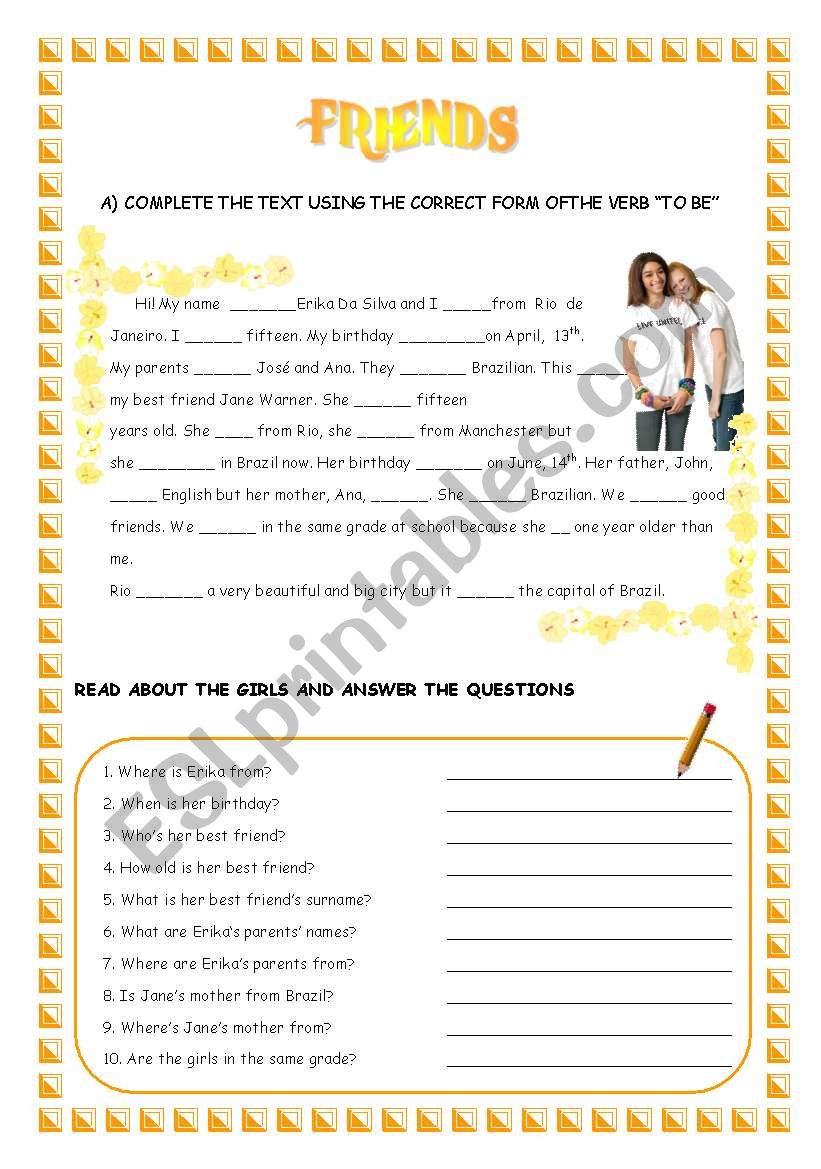 READING COMPREHENSION (VERB TO BE) - ESL worksheet by ...