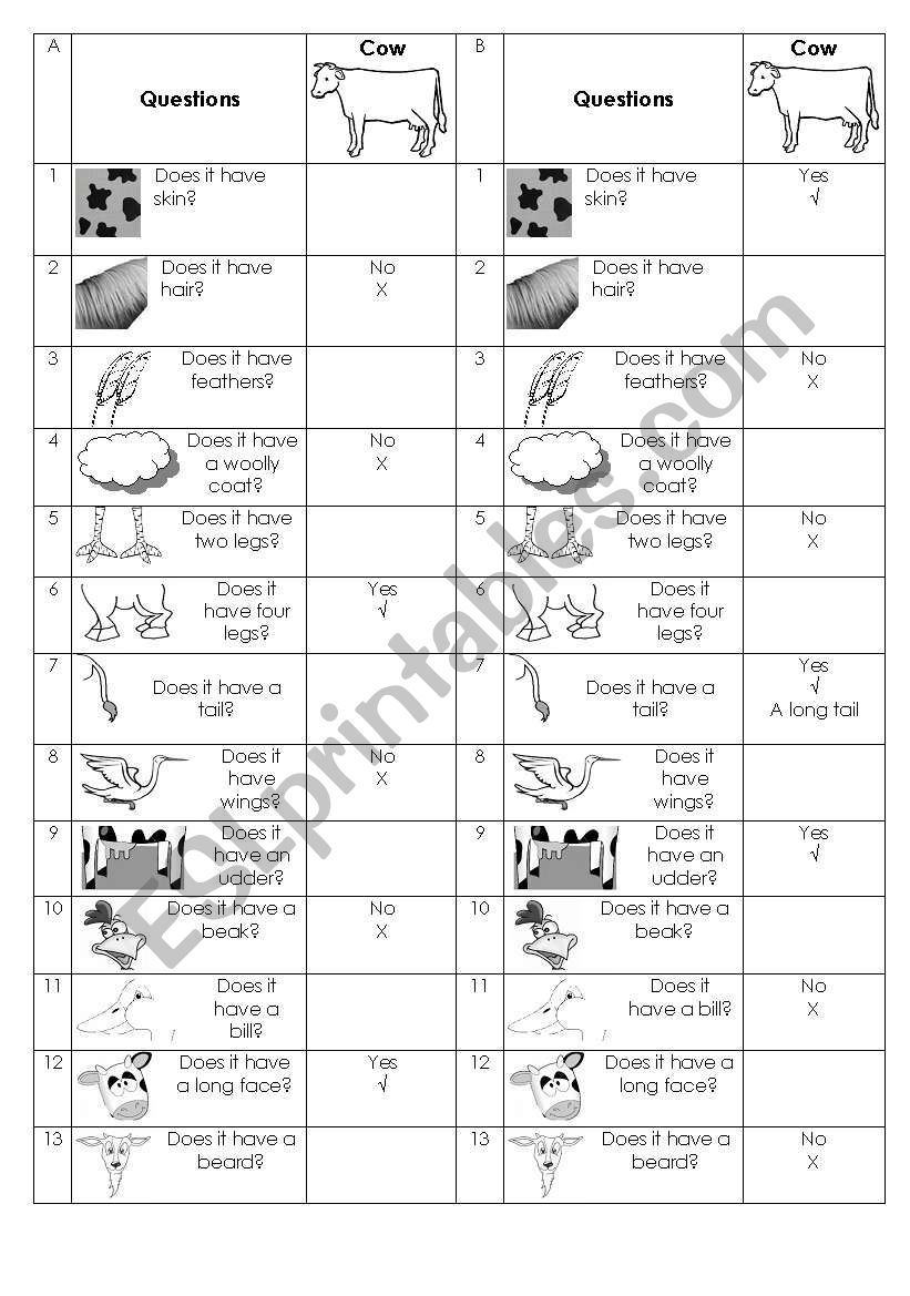 Farm Animal Barrier Game worksheet