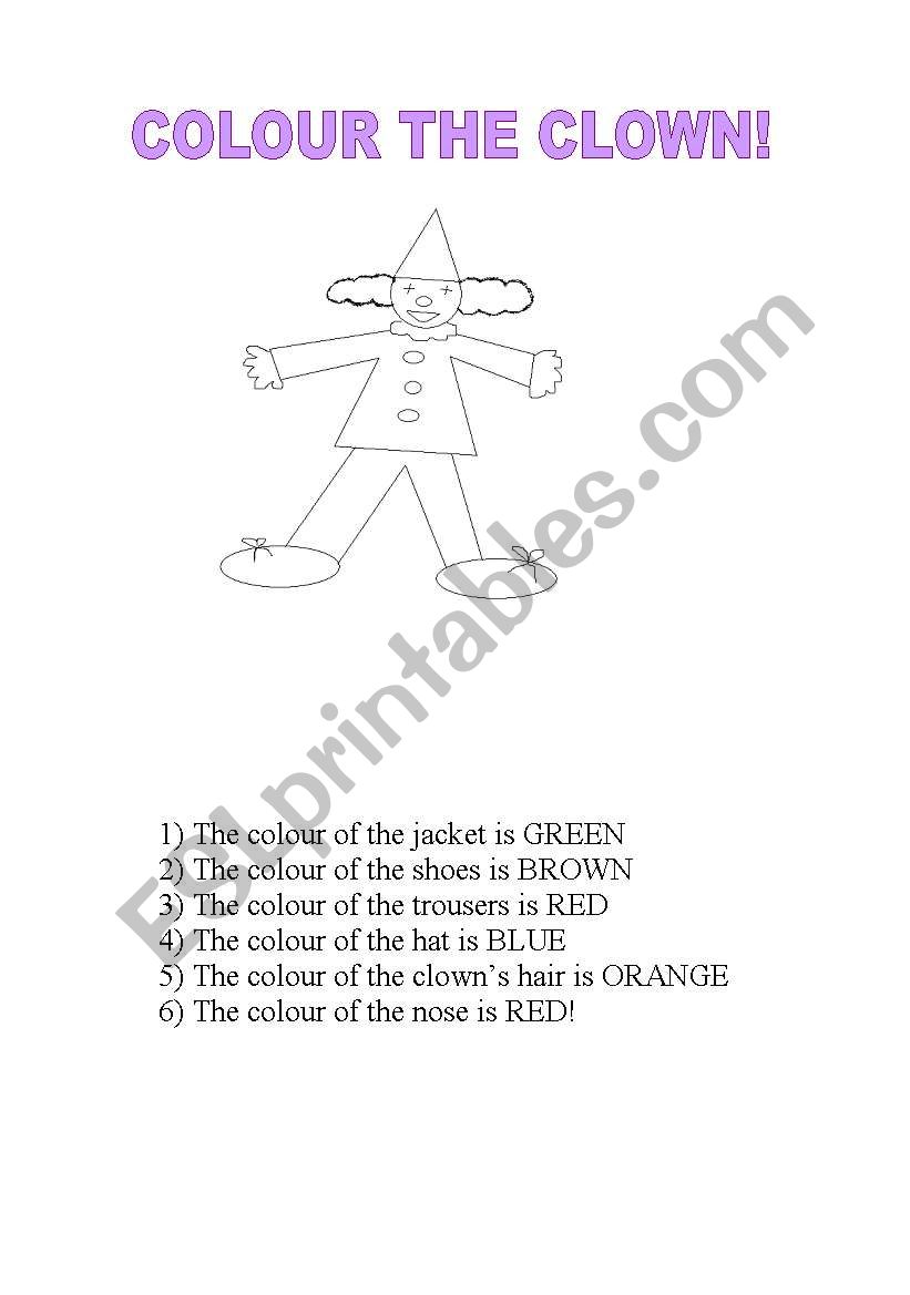 COLOUR THE CLOWN worksheet