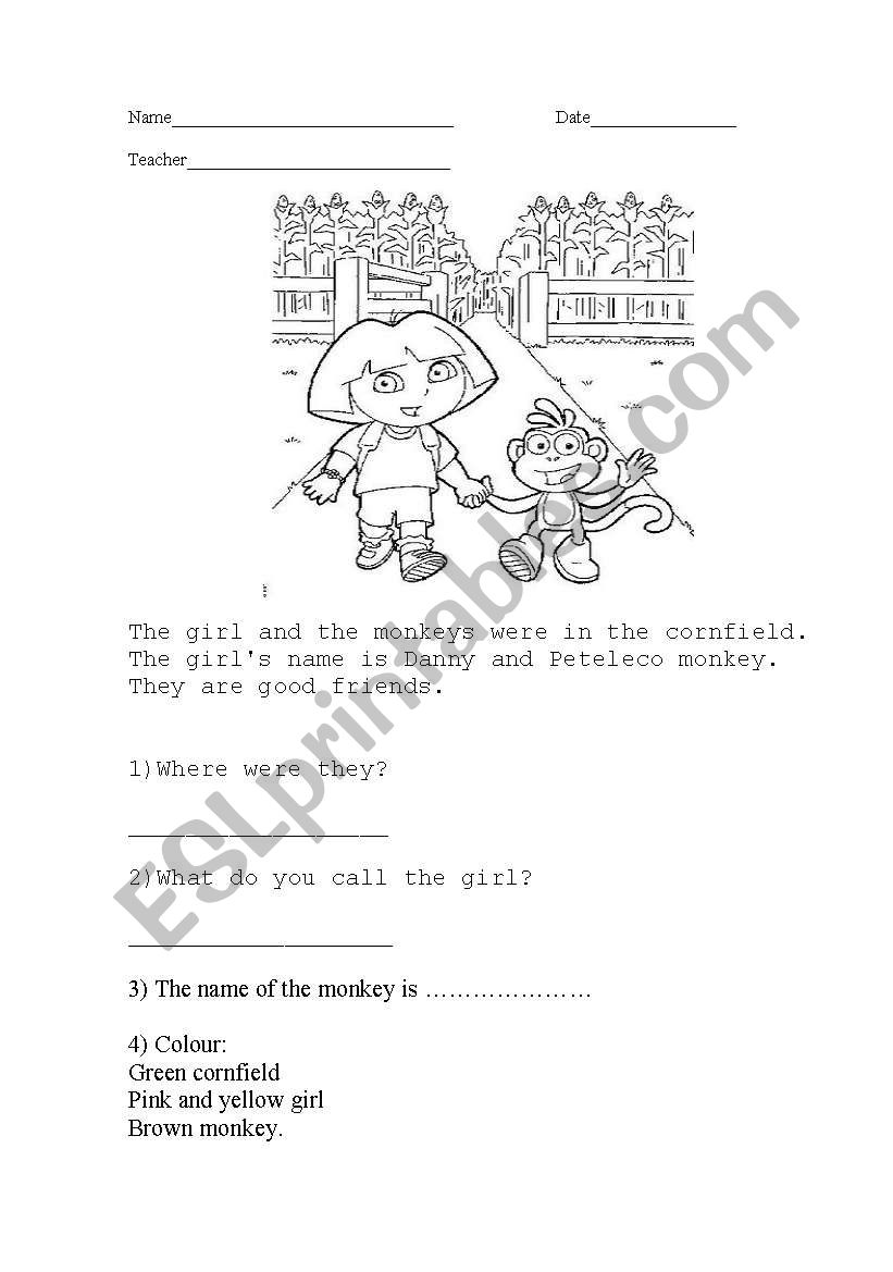 The girl and the monkey. worksheet