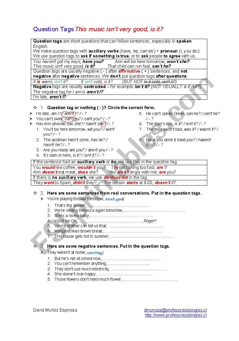 Question Tags I worksheet