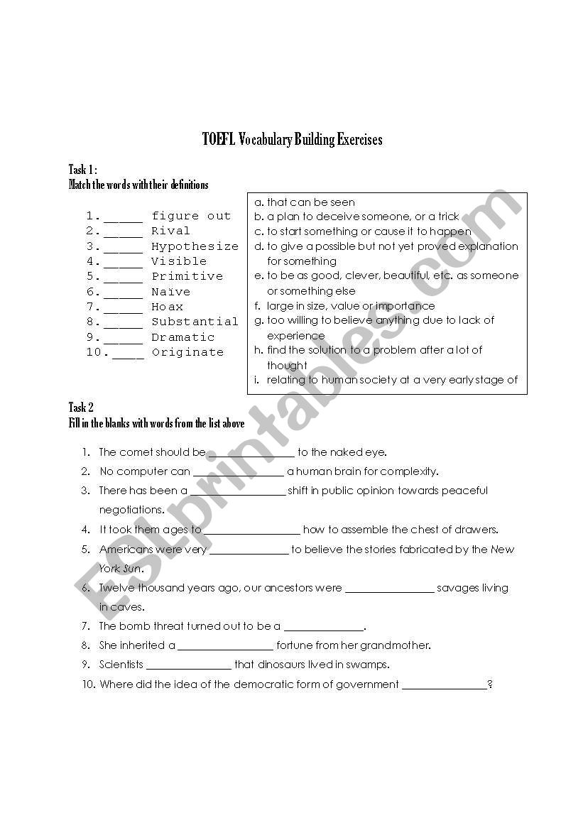 Vocabulary Buil-up Exercise worksheet