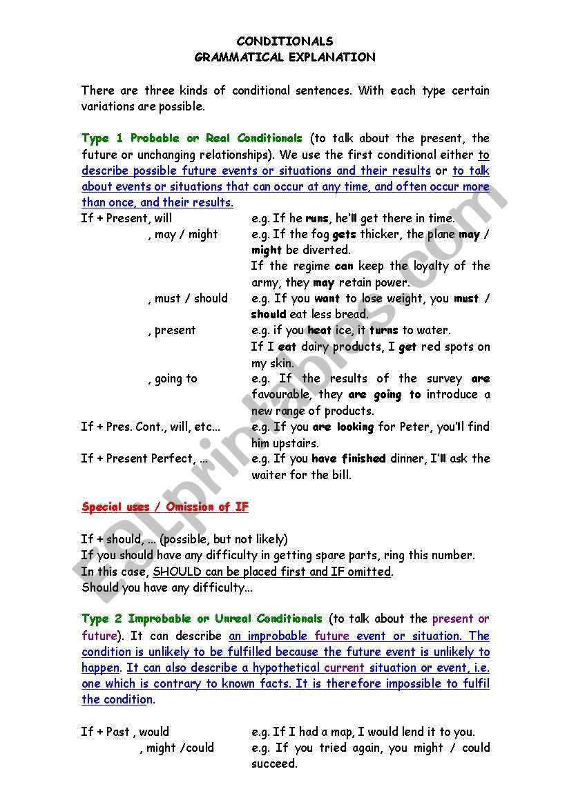 More on Conditionals worksheet