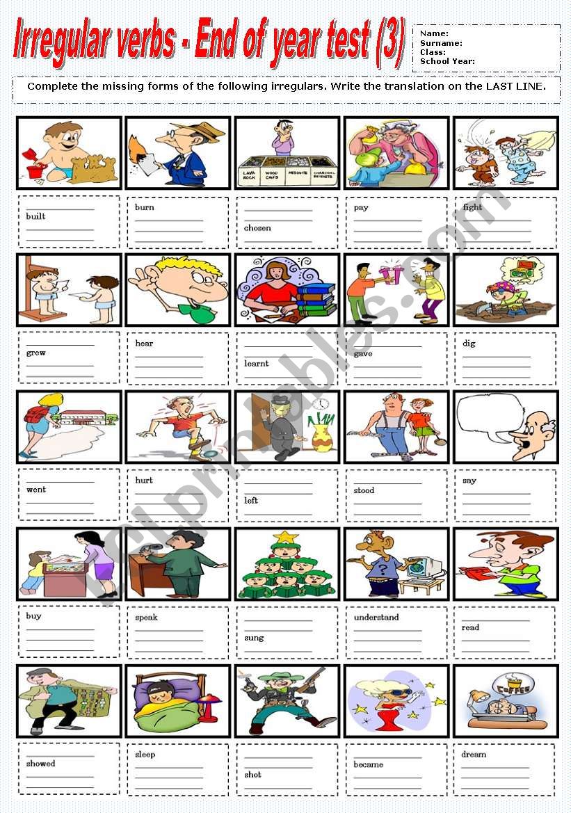 IRREGULAR VERBS - END OF YEAR TEST (3)