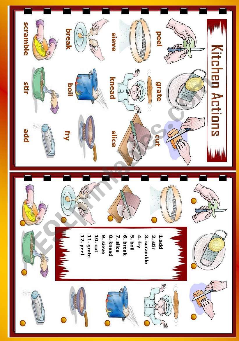 Kitchen actions worksheet