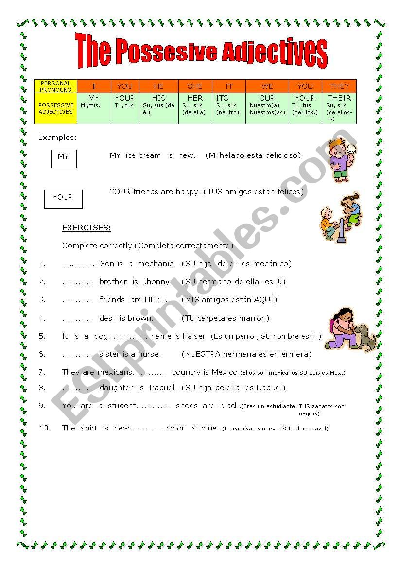 THE POSSESIVE ADJECTIVES worksheet