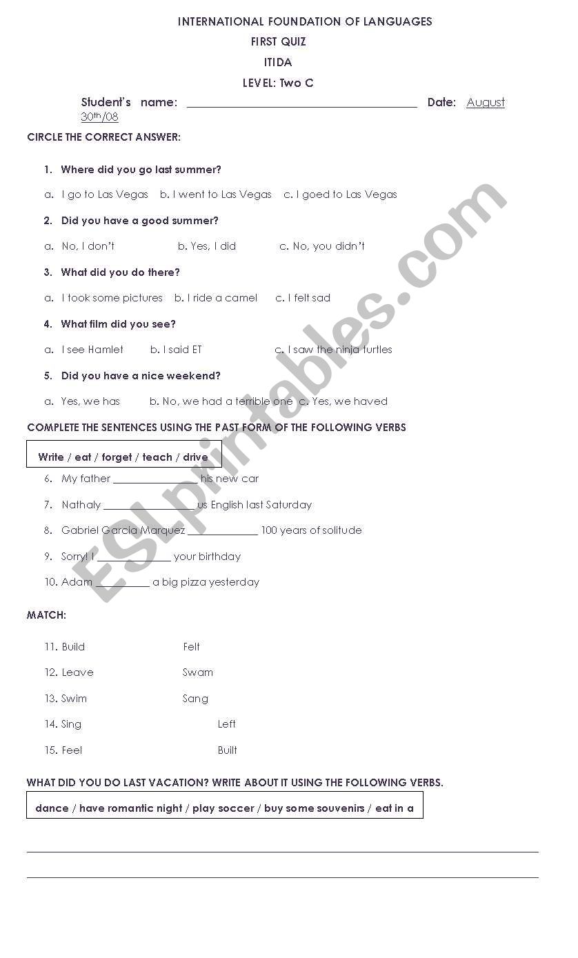 Quiz worksheet