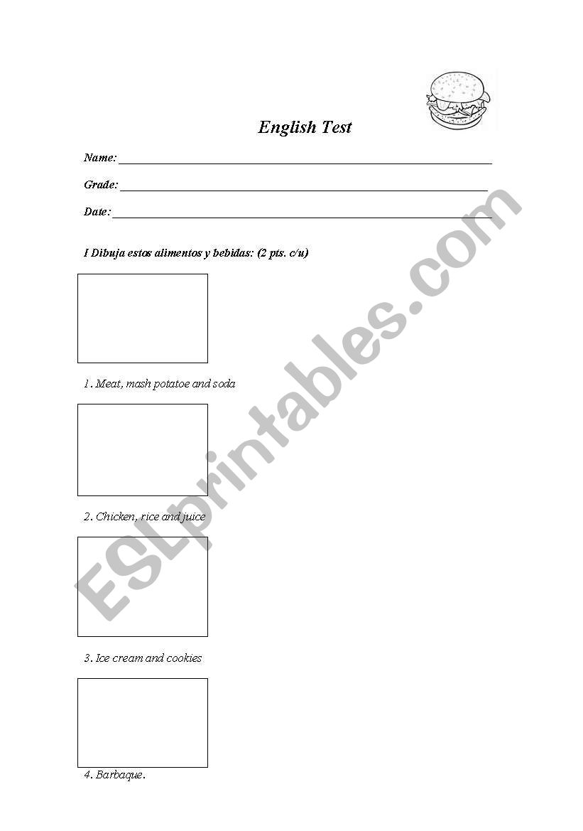 food and drinks test worksheet