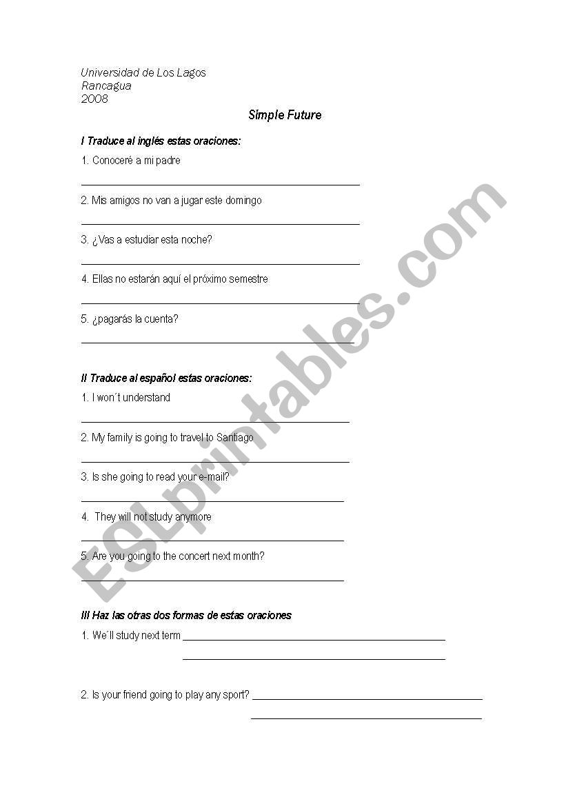 simple future test worksheet