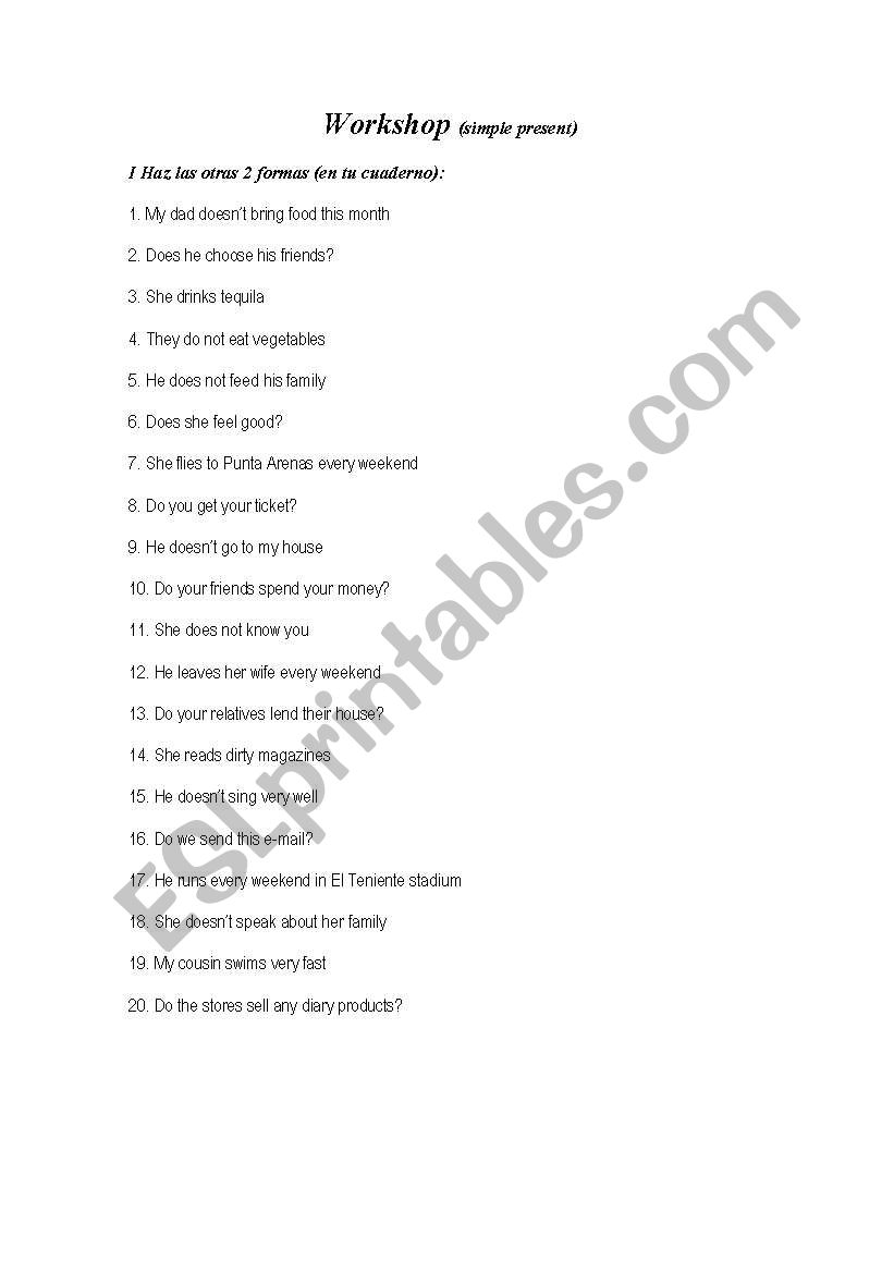 present tense worksheet