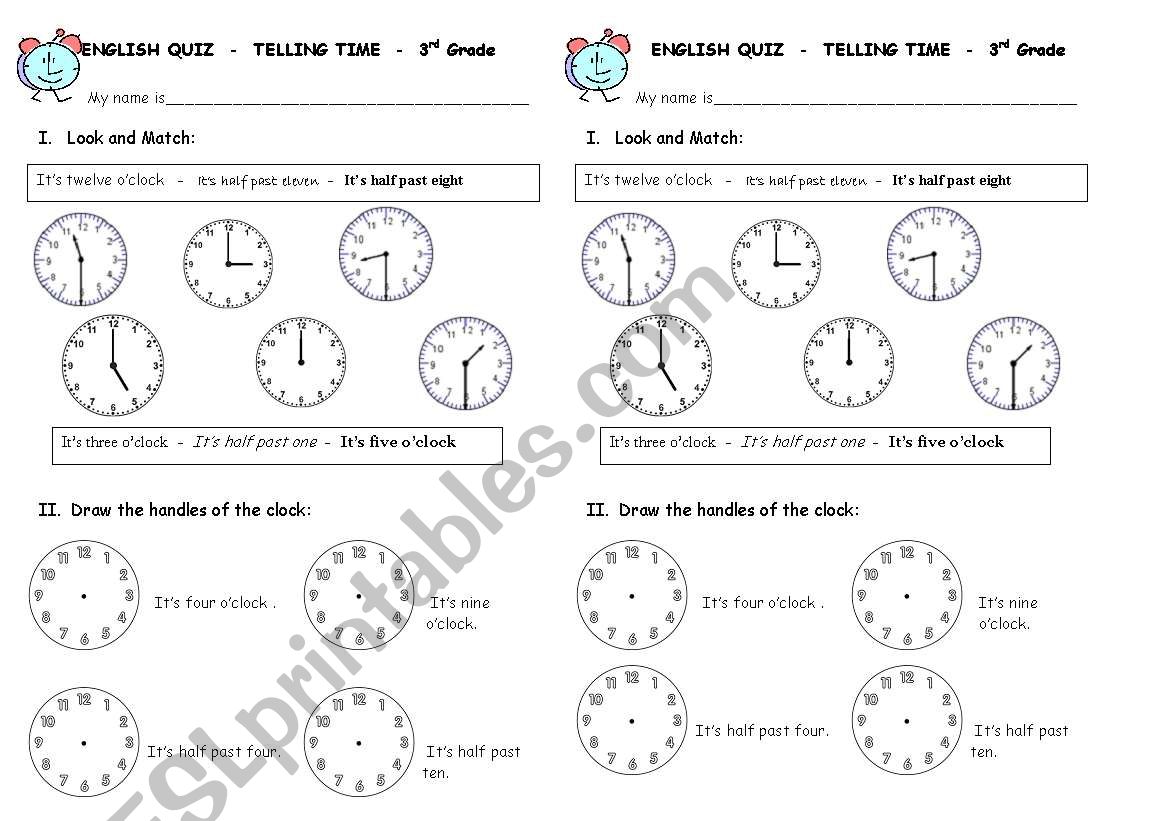 Telling Time Quiz worksheet