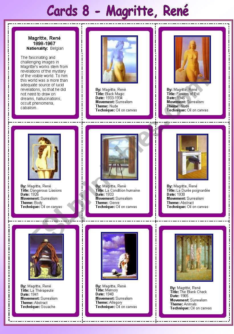 Cards 8 - Magritte, Ren worksheet