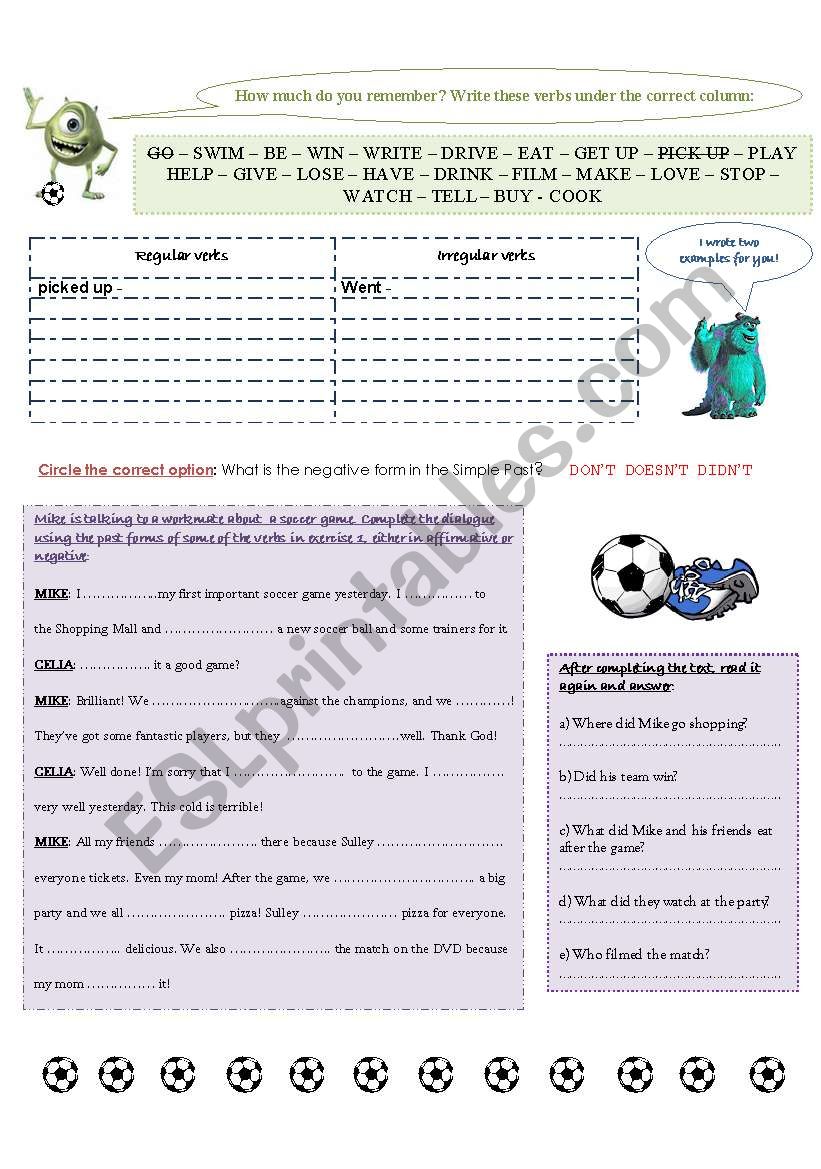 Simple Past revision worksheet