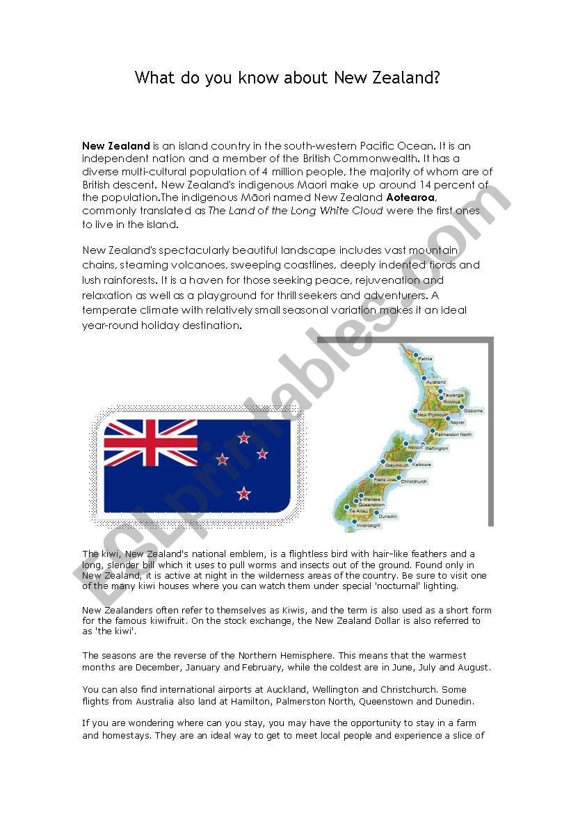 New Zealand worksheet