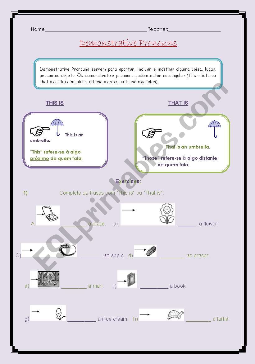 Demonstrative pronouns worksheet