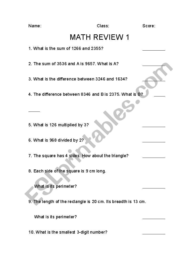 Math review worksheet