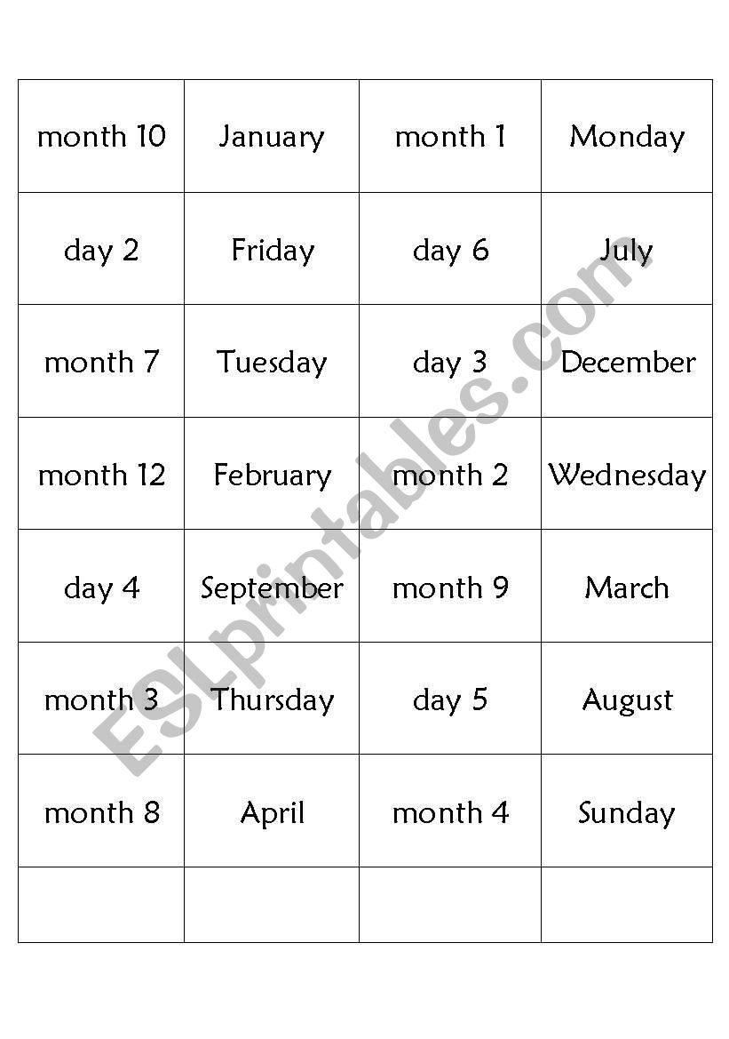 Days and Months Dominoes worksheet