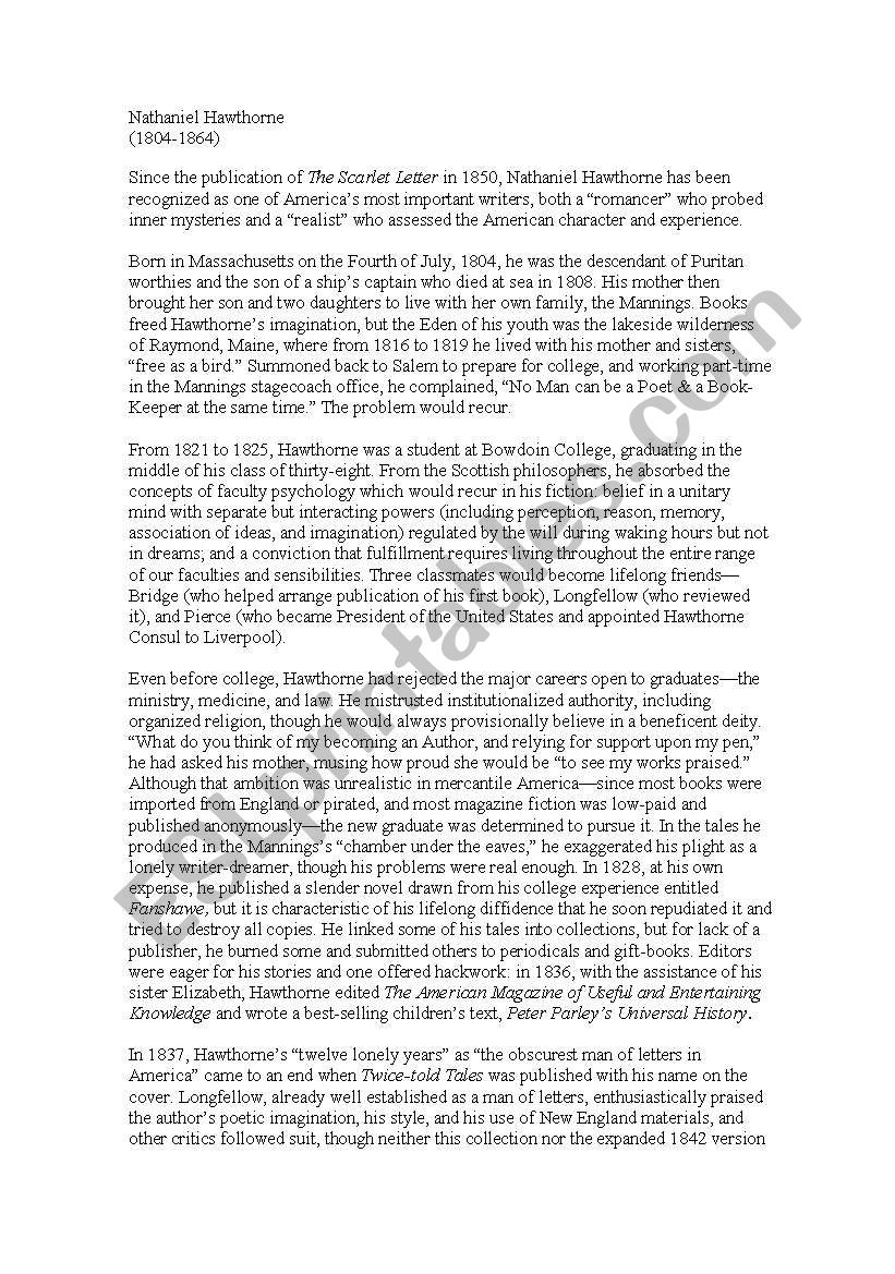 howthorne worksheet
