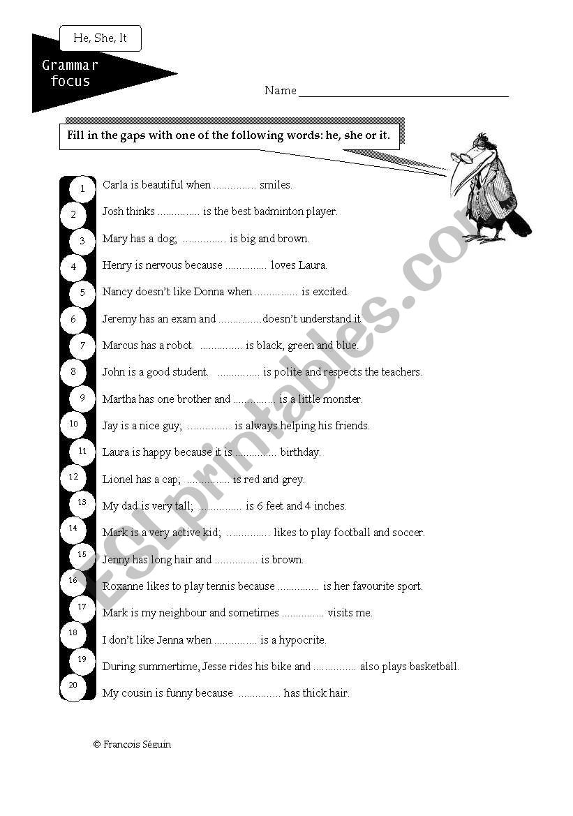 He,She or It. worksheet