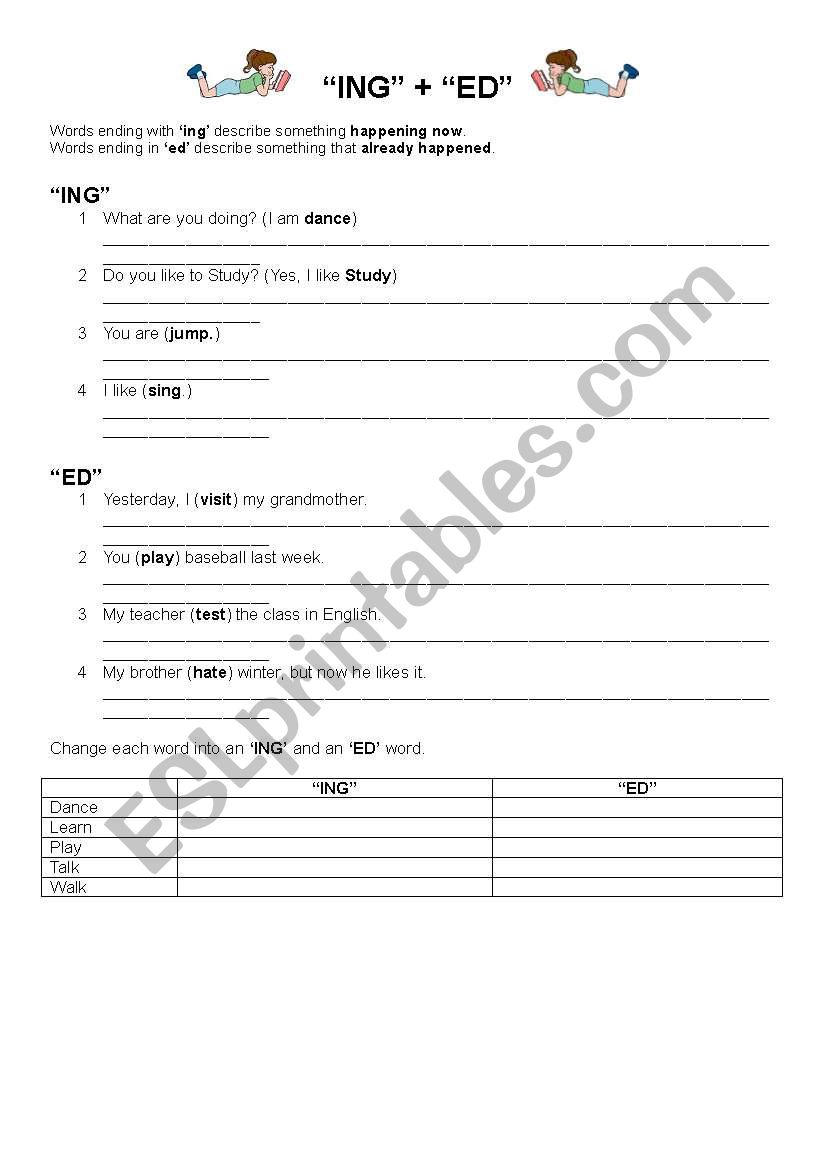 ING and ED worksheet