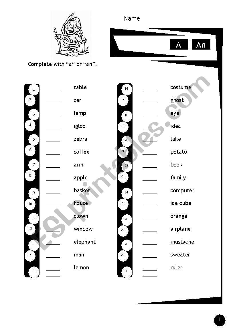 A/An worksheet