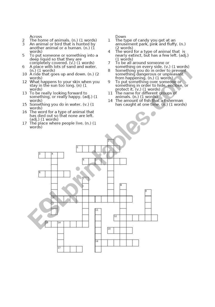 Vocabulary Crossword for Grade 3