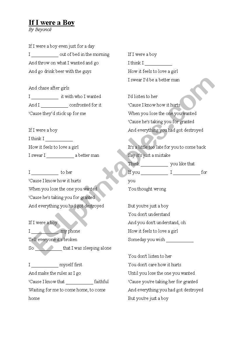 If I were a boy worksheet