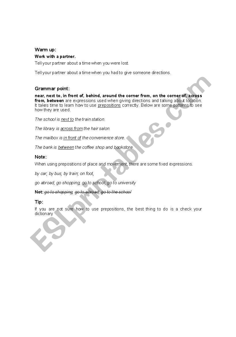 Directions worksheet