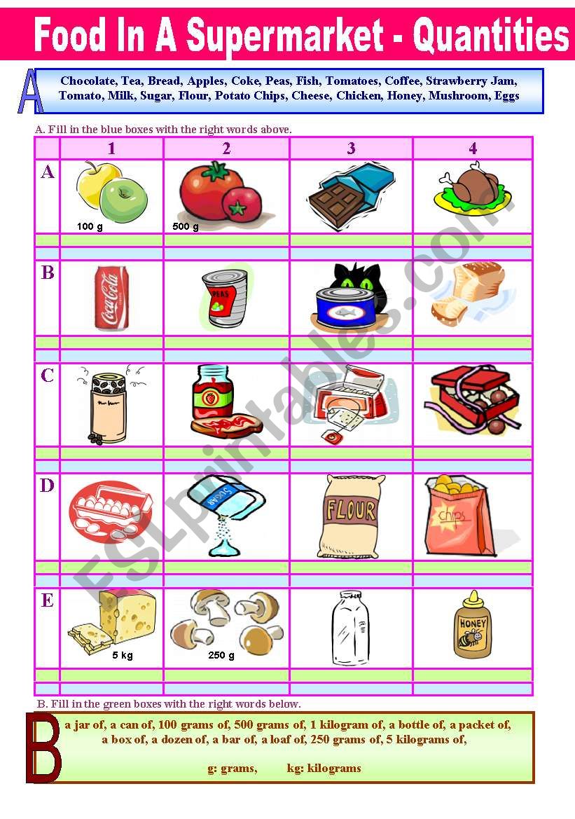 Food in the supermarket -QUANTITIES-Part 1