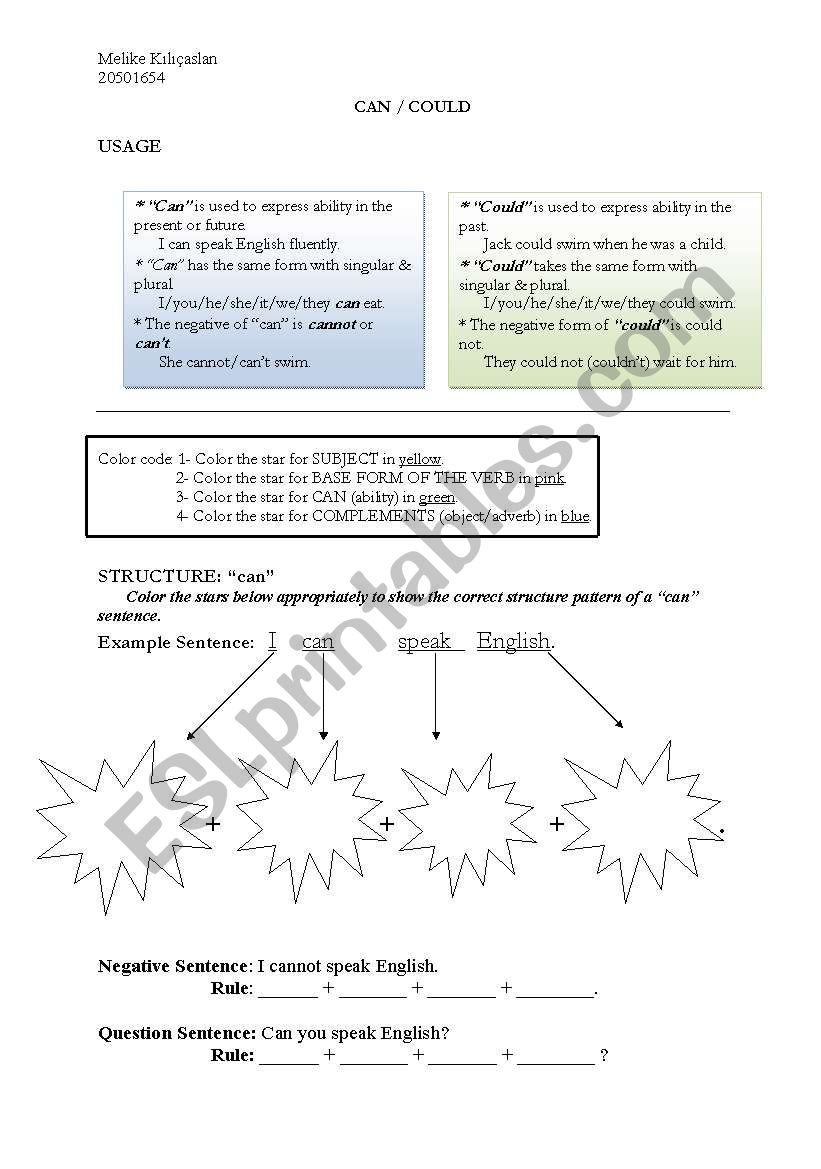 can / could worksheet
