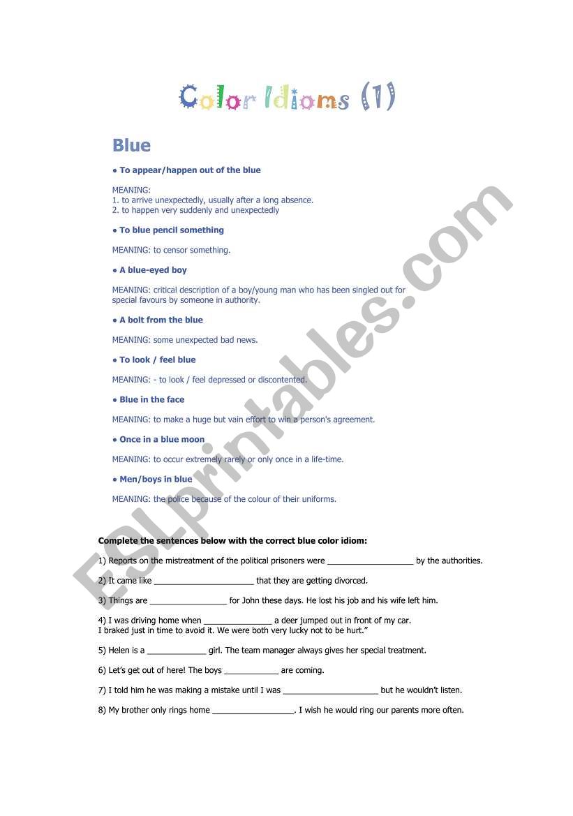 Color idioms  worksheet