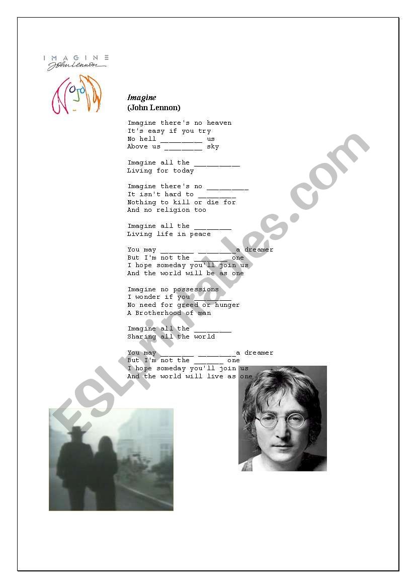 MUSIC IMAGINE JOHN LENNON worksheet