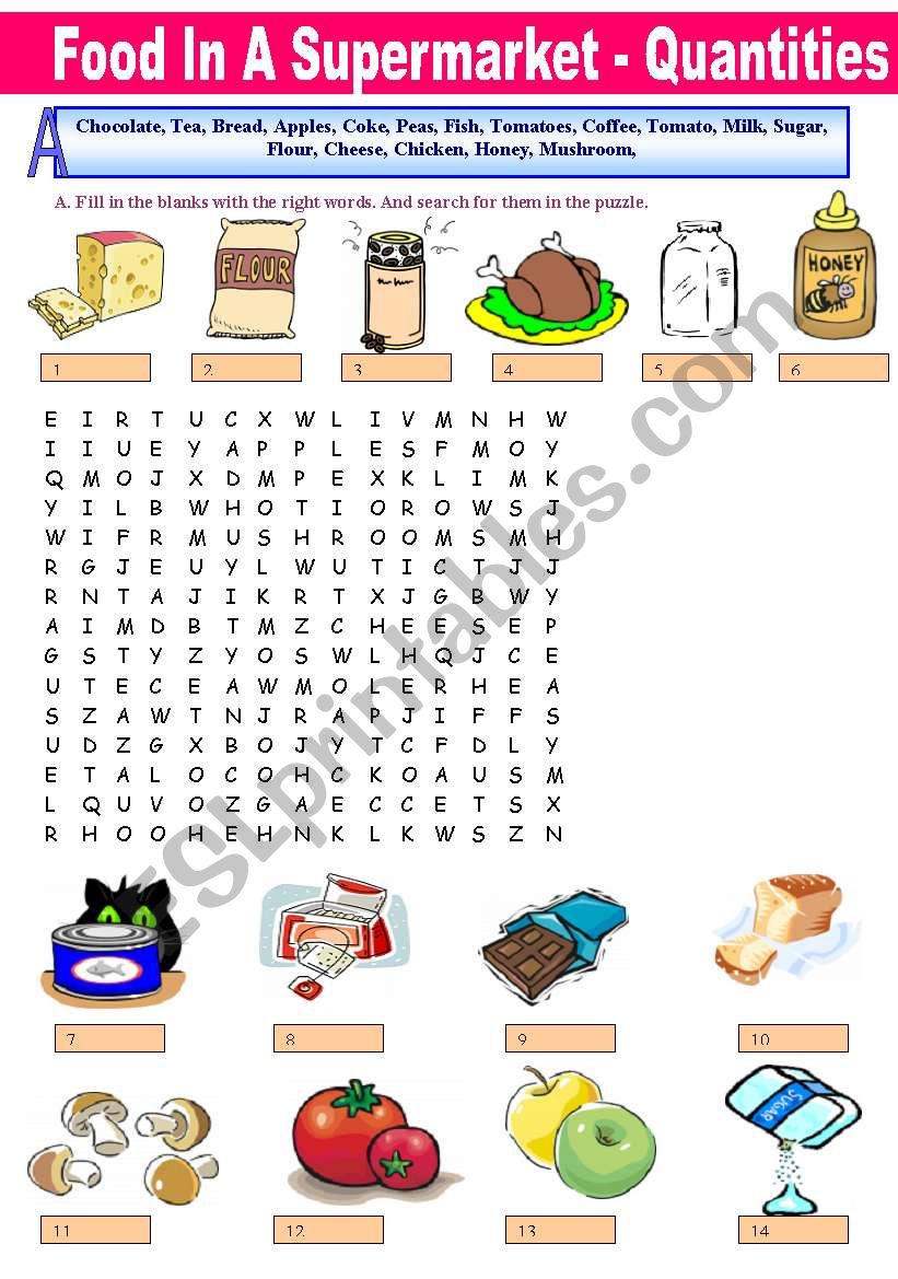 WordSearch Food in a supermarket Part 3