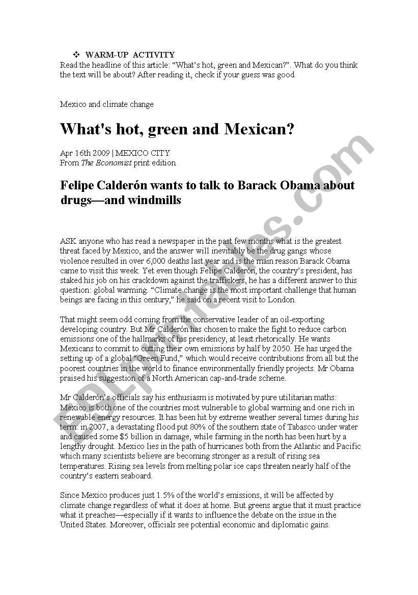 Reading comprehension on Mexico and climate change