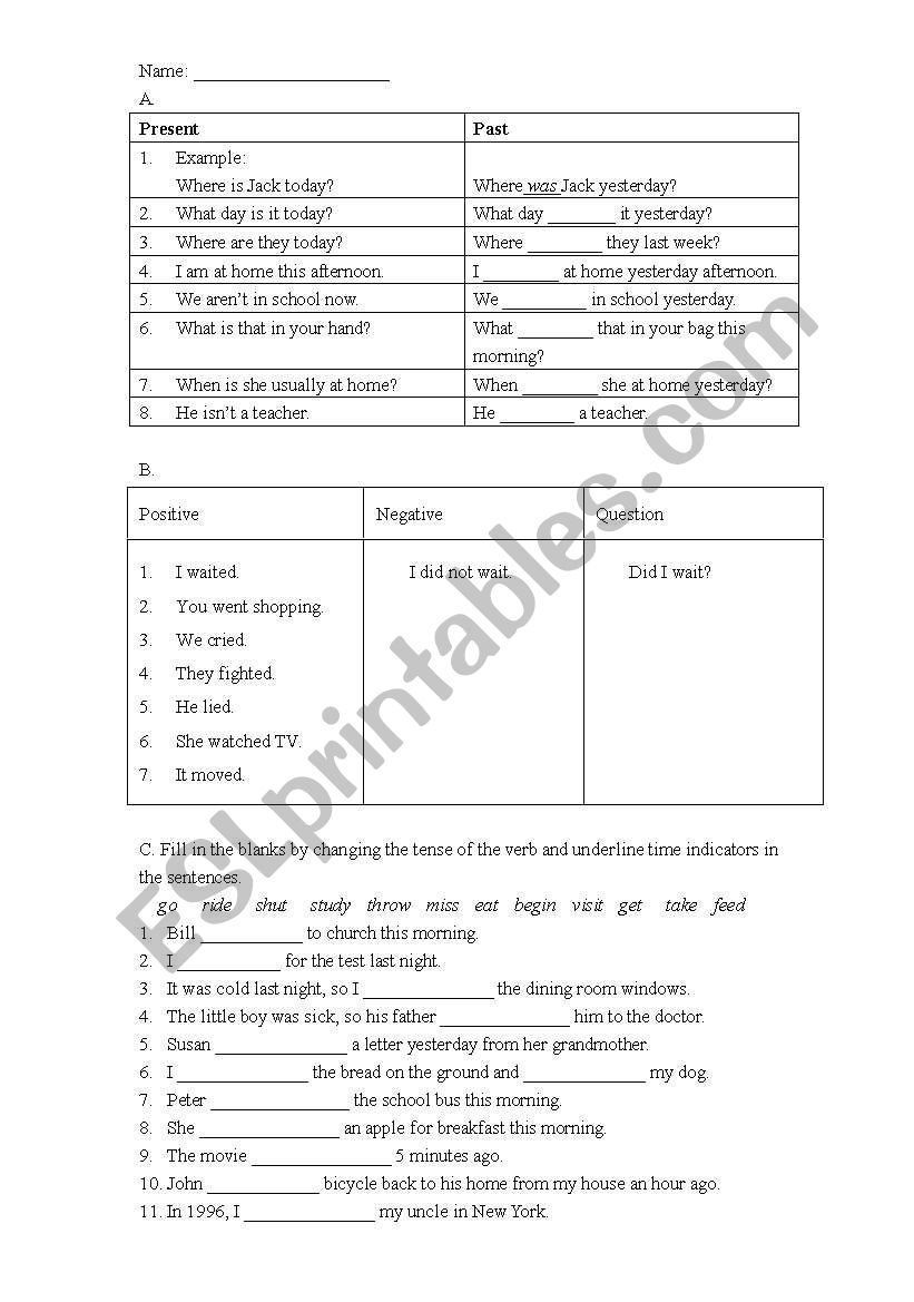 Simple past tense  worksheet