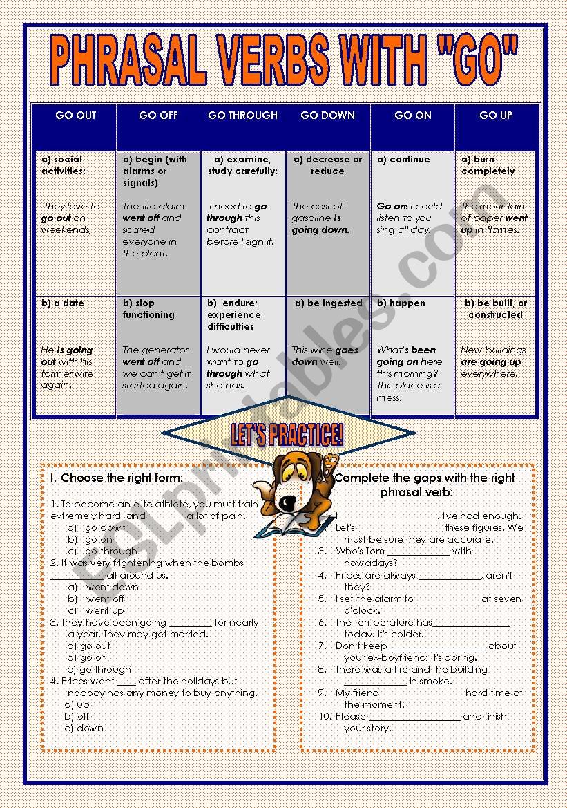 Phrasal Verbs With GO ESL Worksheet By Moni k