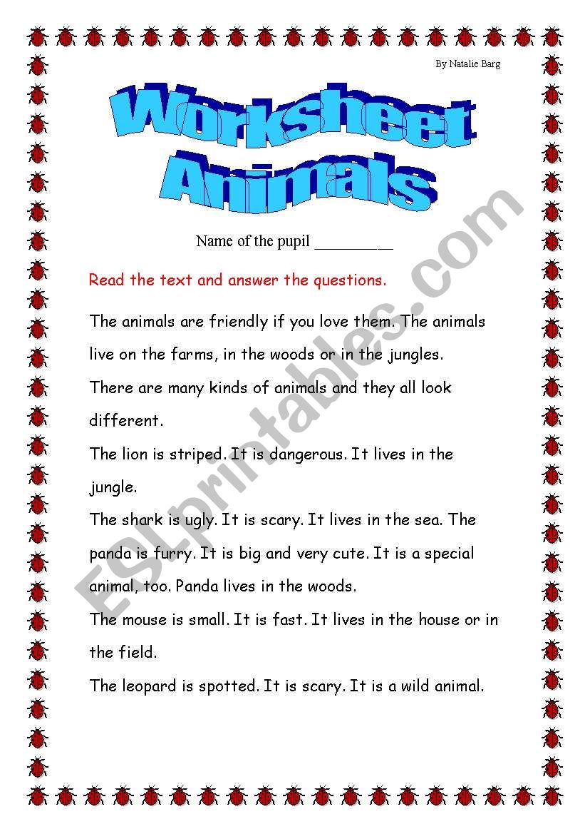 Animlas and Grammar worksheet