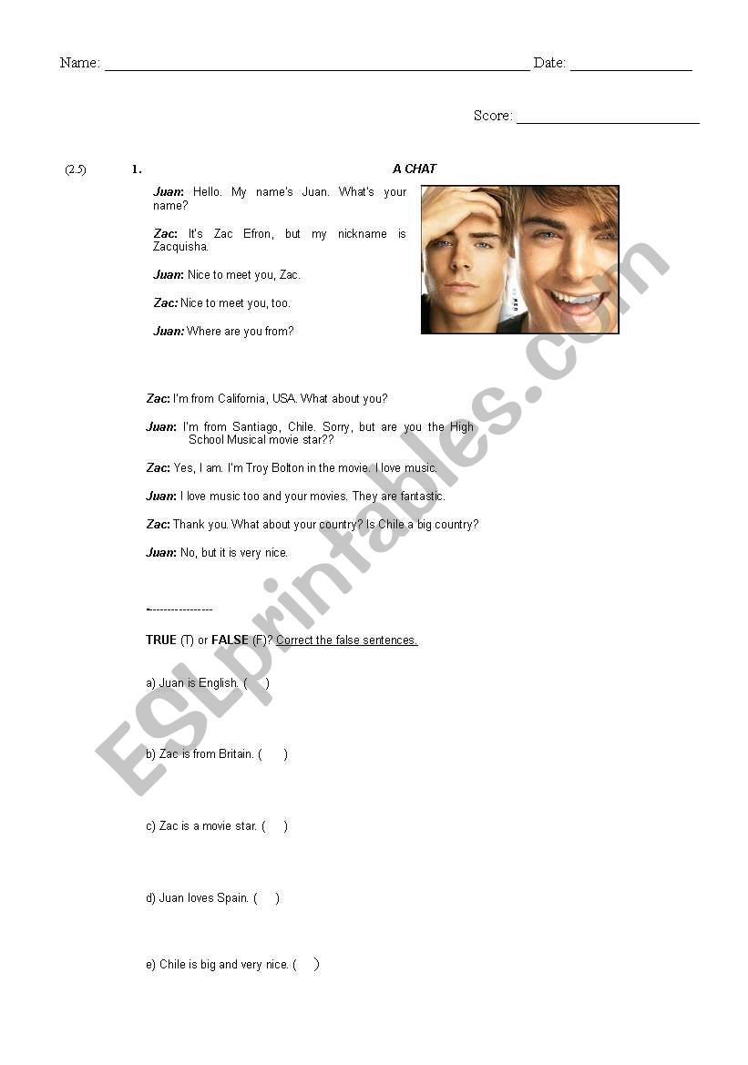 6 grade - a test worksheet
