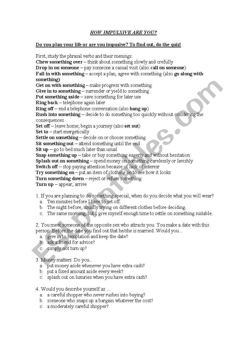how impulsive are you? worksheet