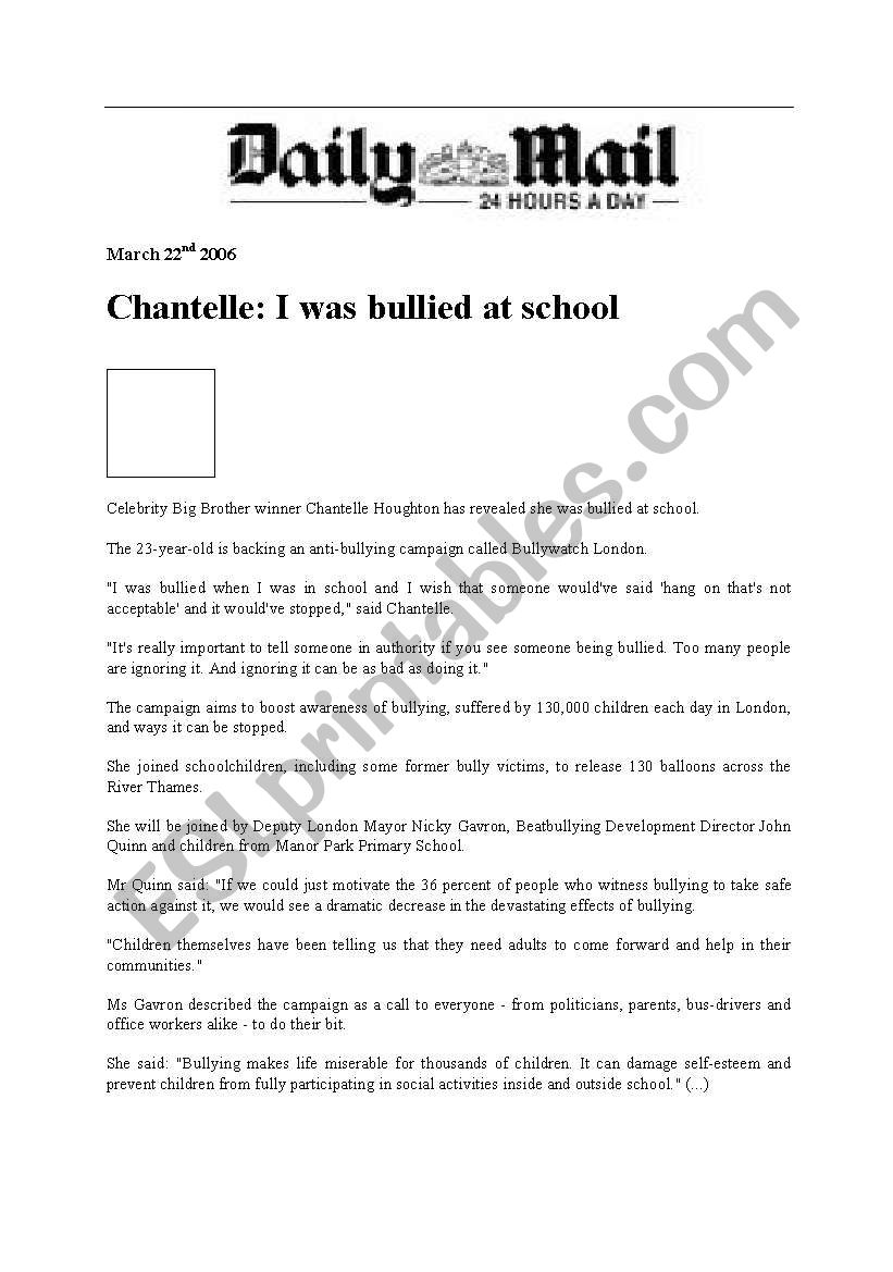 Bullying worksheet