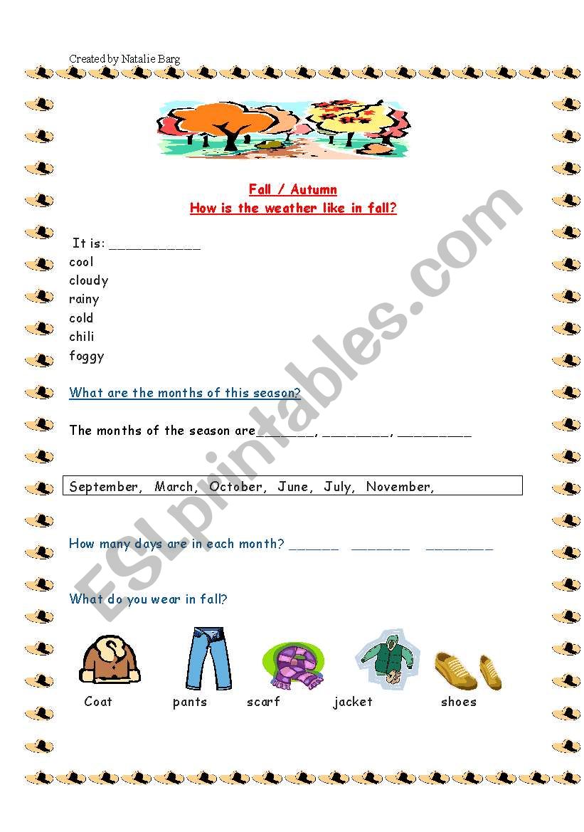 Fall Autumn worksheet