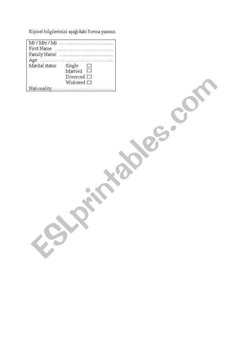 PERSONAL INFORMATION worksheet