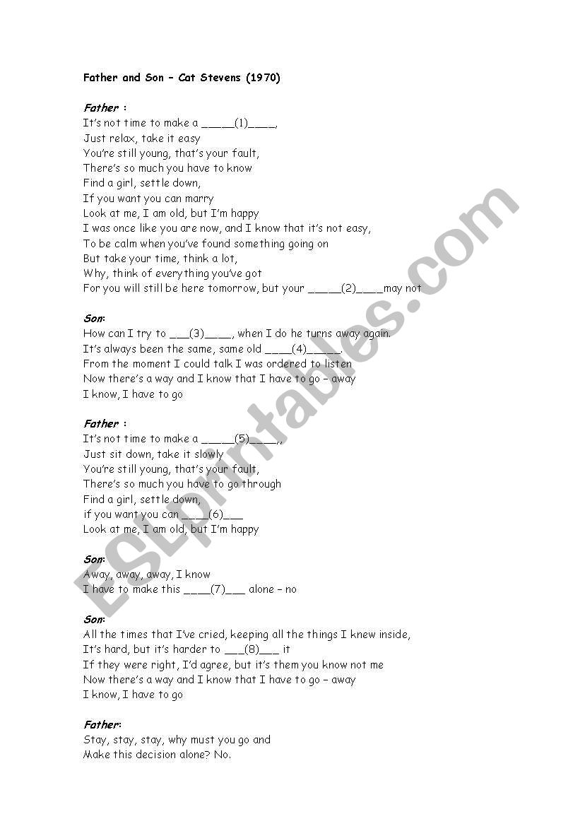Father and son worksheet