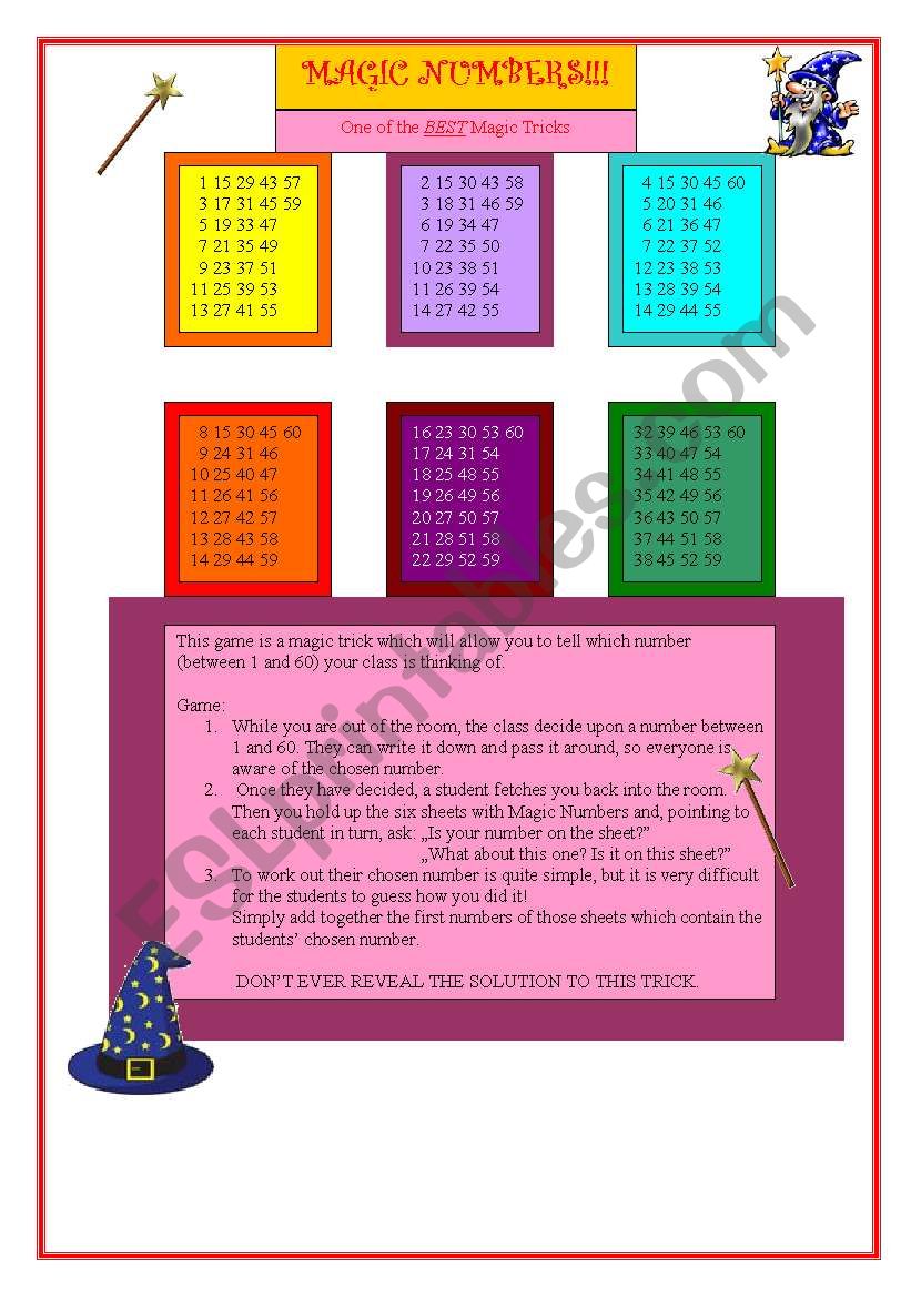 Magic Numbers Worksheet