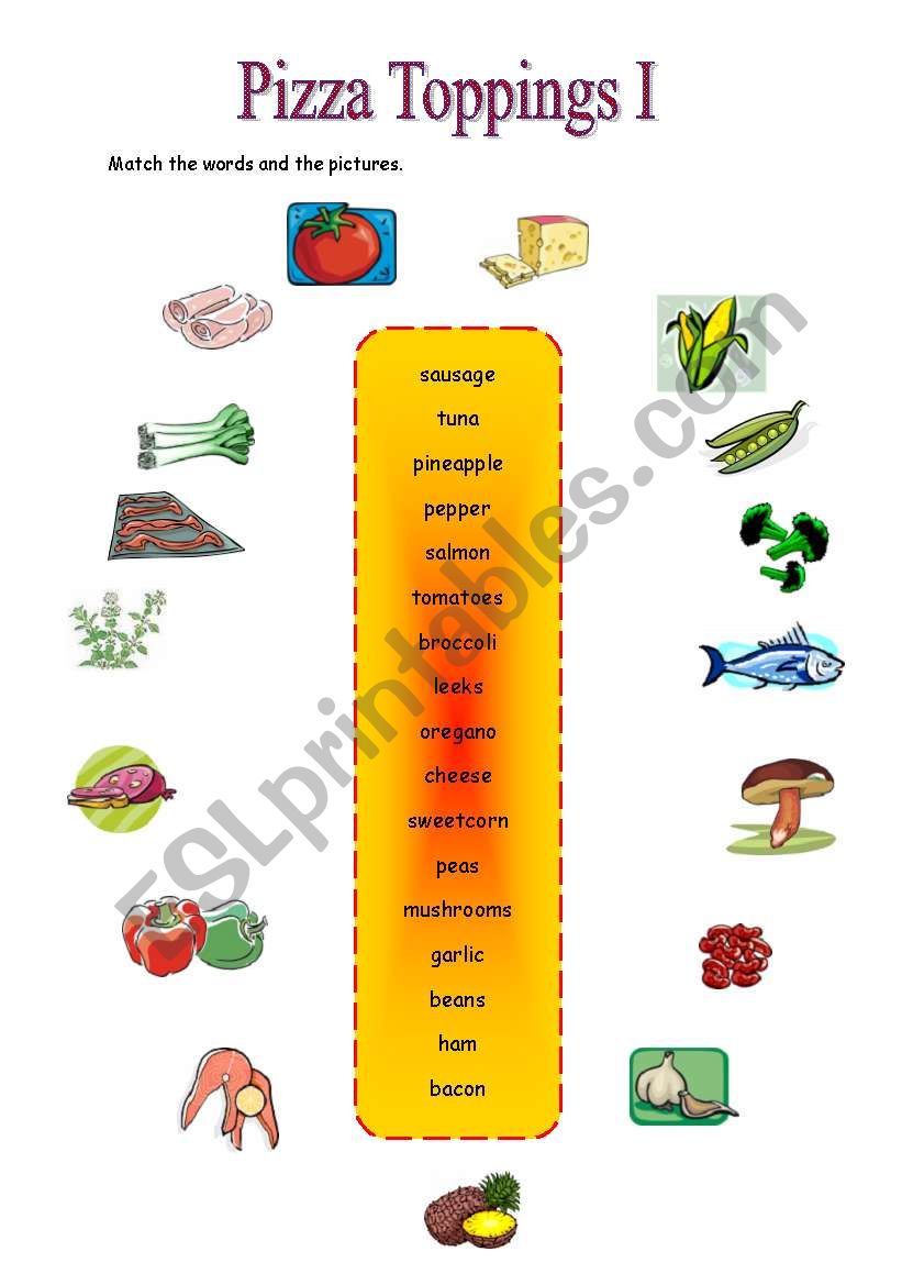 Pizza Toppings Matching 1/2 worksheet