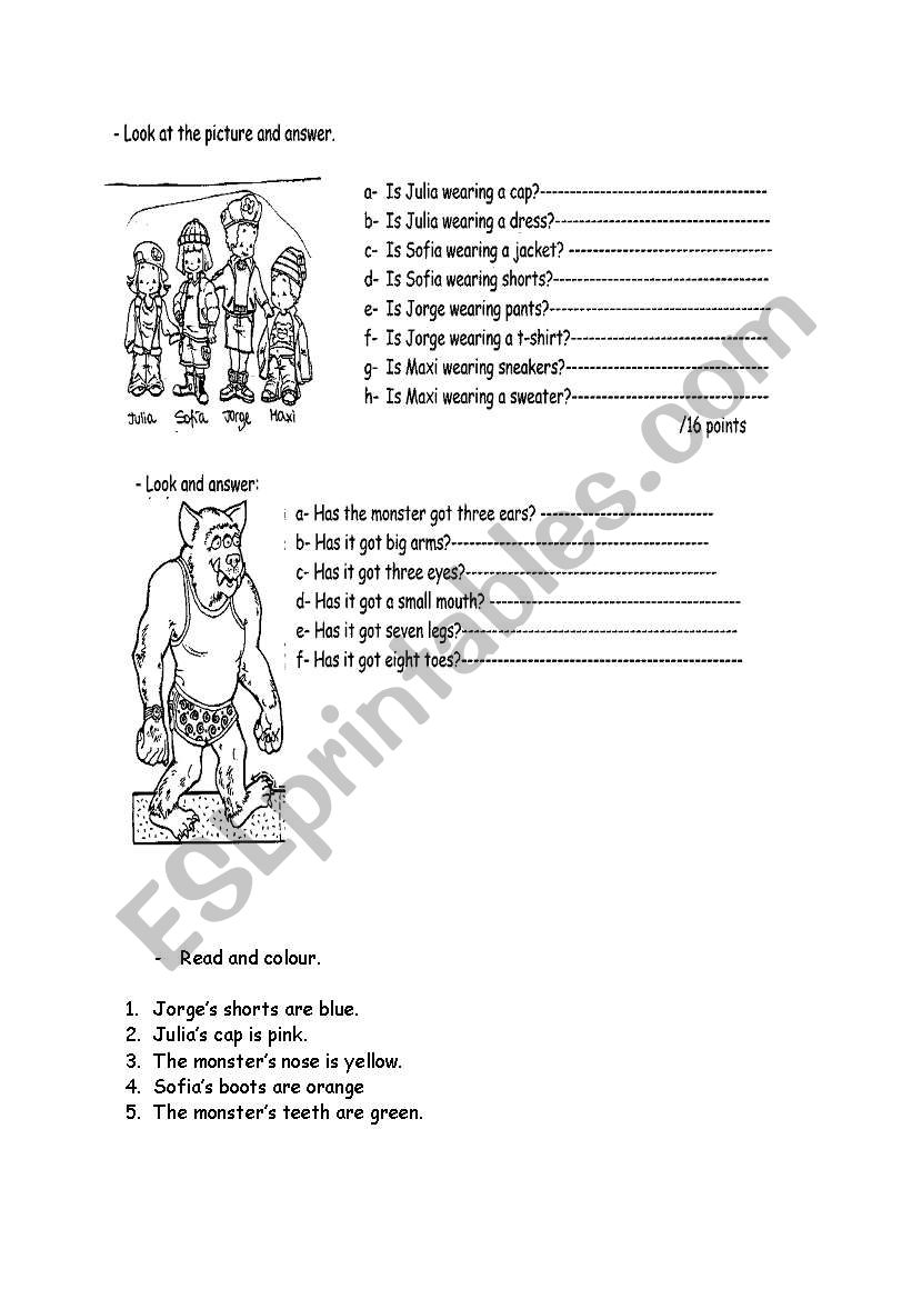 body and clothes worksheet